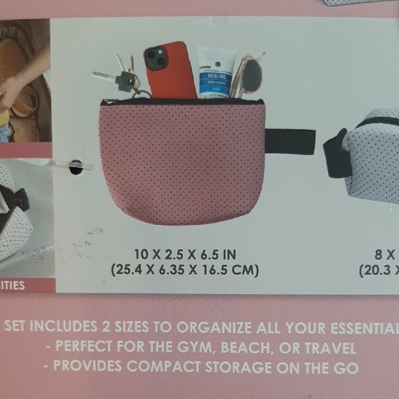 Mayim 2 Pc. Travel Bag Set Pinks With Black Polka Dots New - Picture 13 of 13